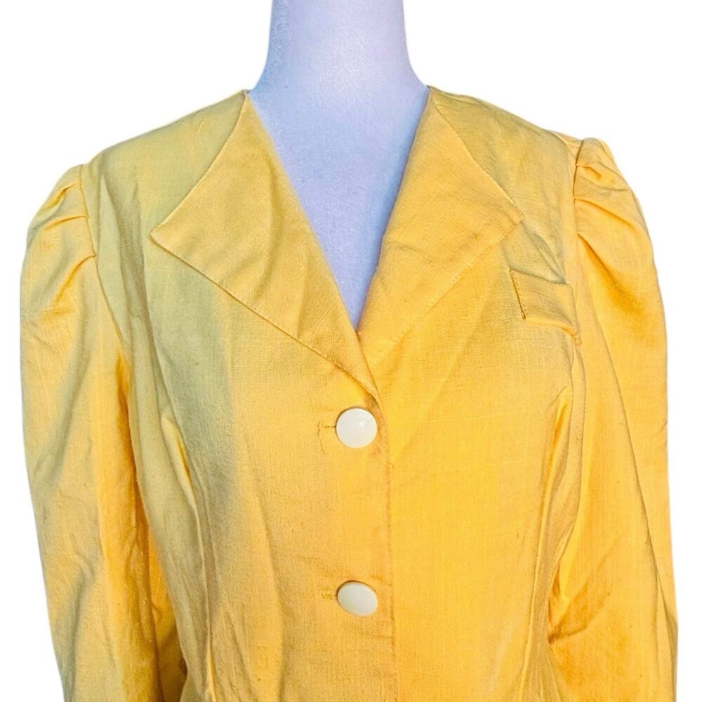 Vintage Yellow Linen Blend Puff Sleeve Blazer Jacket‎ Romantic Tailored Preppy